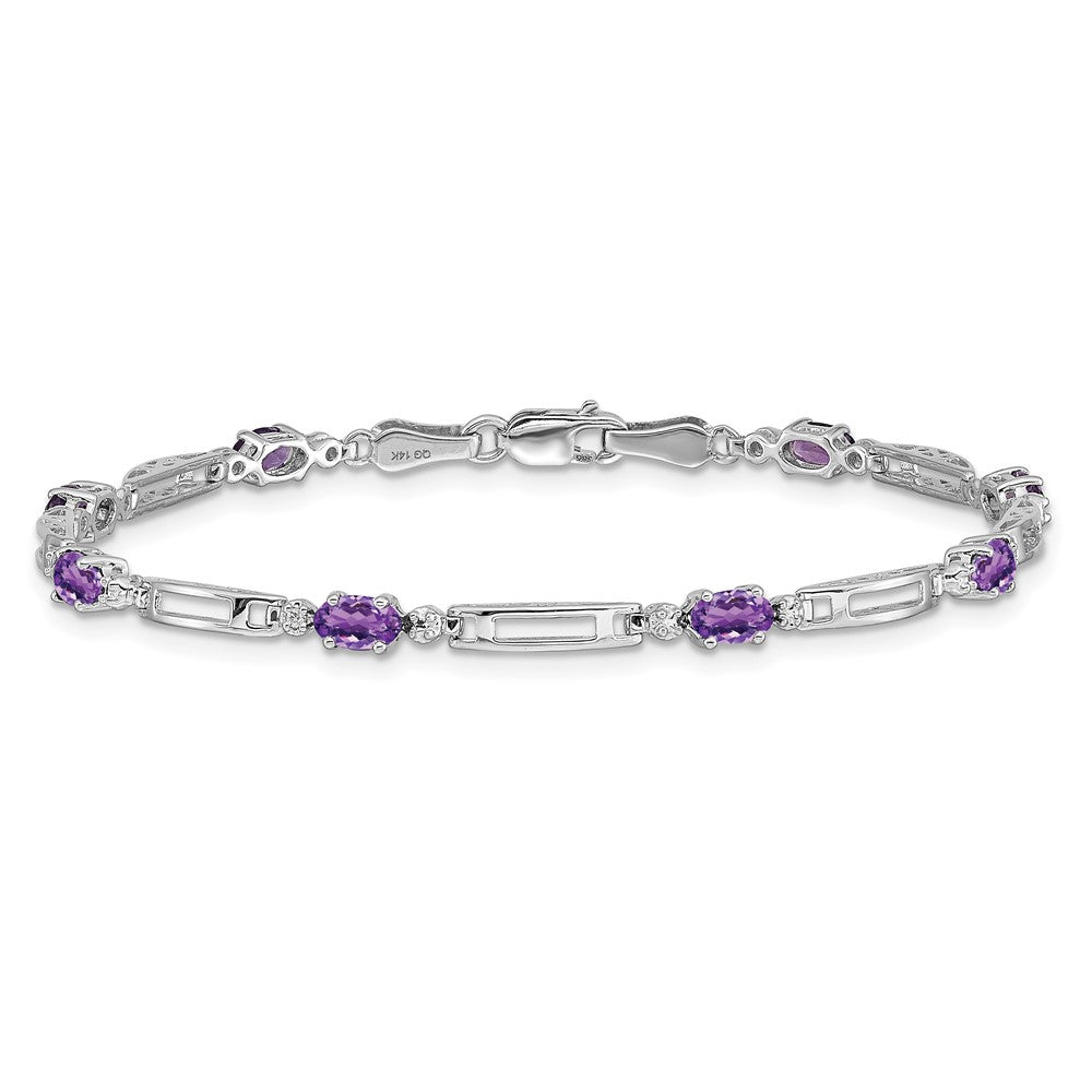 Diamond and Oval Amethyst Rectangle Link Bracelet - WBC