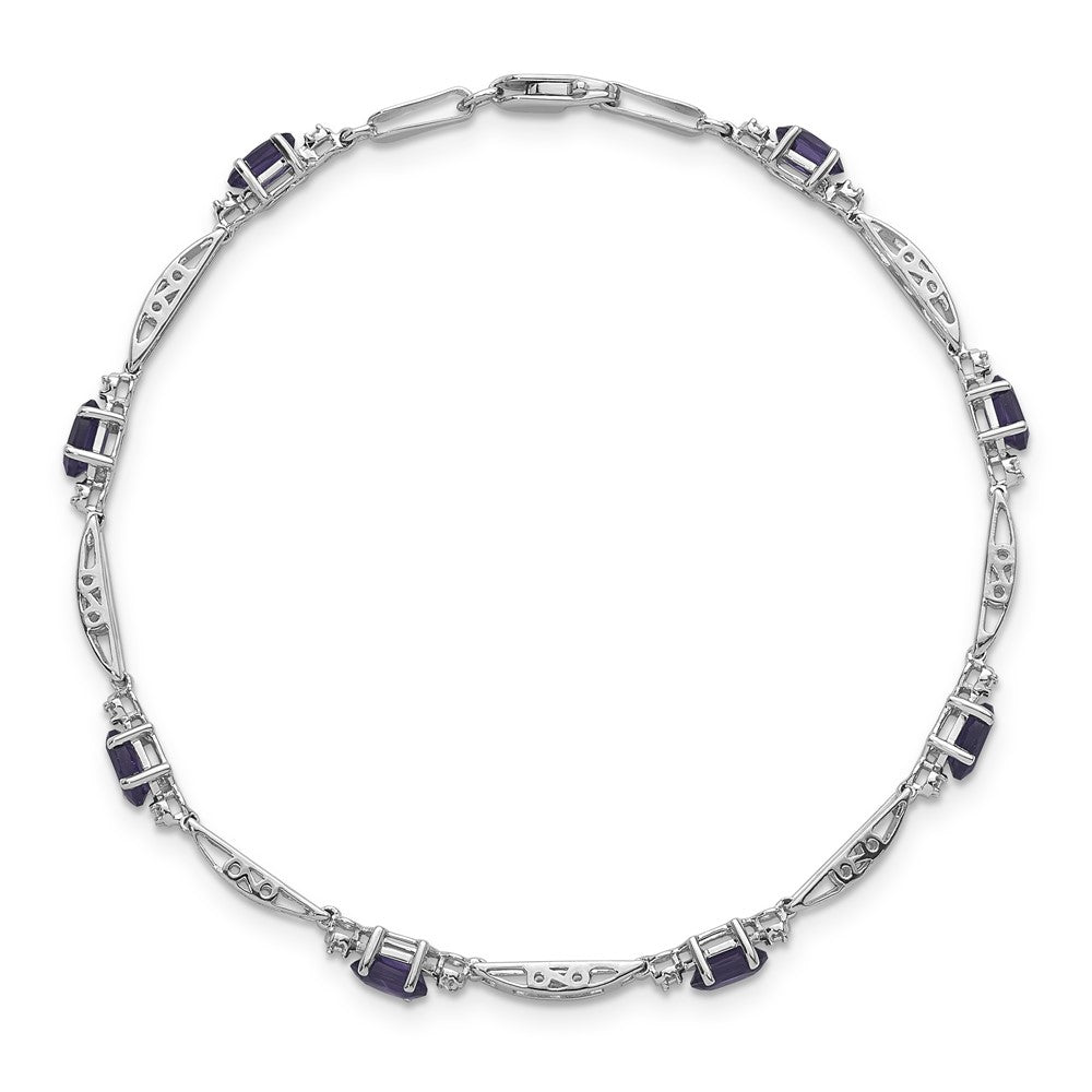 Diamond and Oval Amethyst Rectangle Link Bracelet - WBC