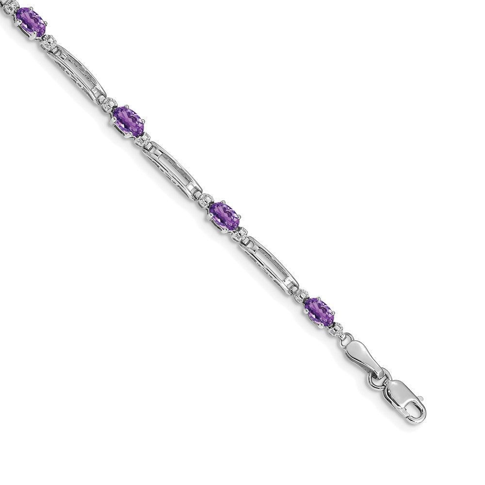 Diamond and Oval Amethyst Rectangle Link Bracelet - WBC