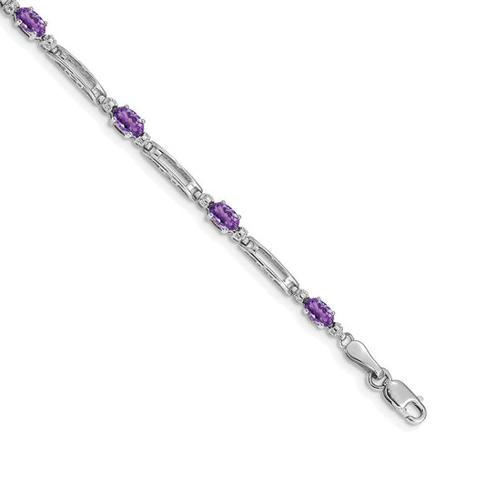 Diamond and Oval Amethyst Rectangle Link Bracelet - WBC