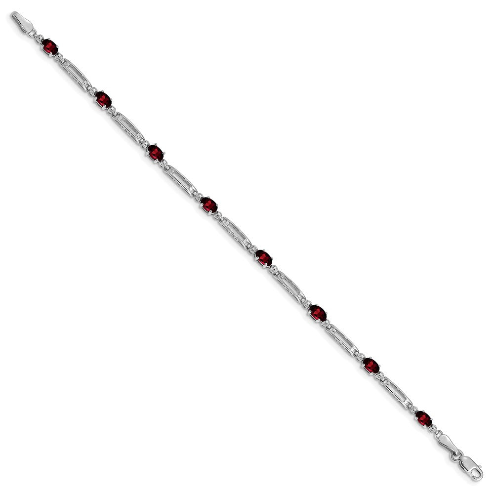 Diamond and Oval Garnet Rectangle Link Bracelet - WBC