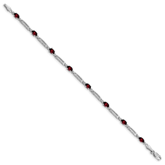 Diamond and Oval Garnet Rectangle Link Bracelet - WBC