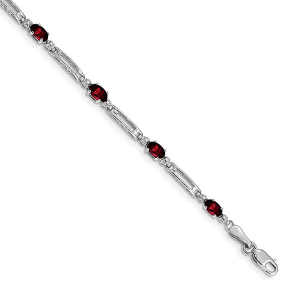 Diamond and Oval Garnet Rectangle Link Bracelet - WBC