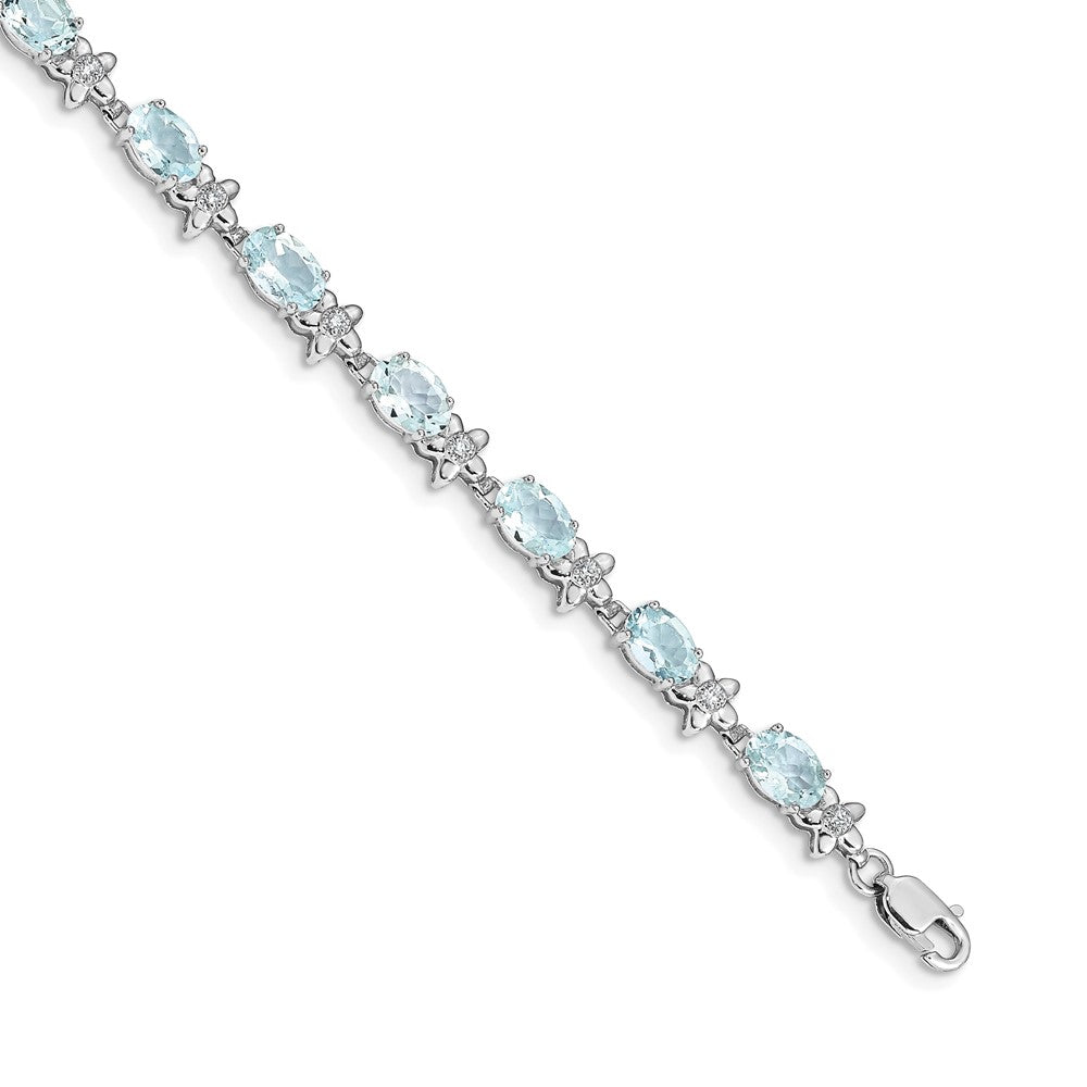 Complete Diamond and Oval Aquamarine Floral Bracelet - WBC