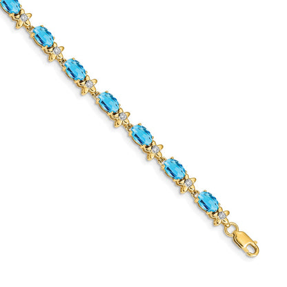 Complete Diamond and Oval Swiss Blue Topaz Floral Bracelet - WBC