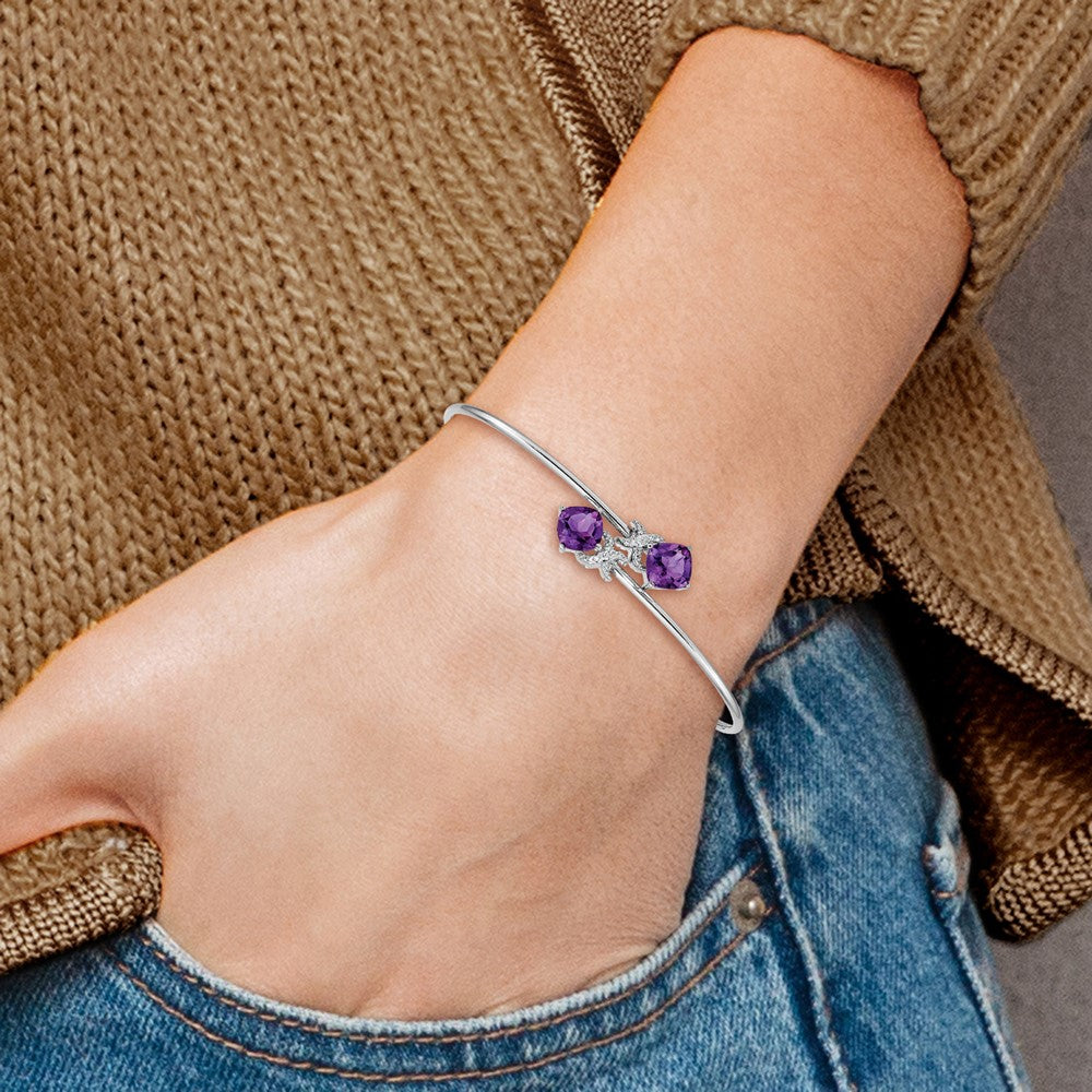 Complete Cushion-cut Amethyst and .03 carat Diamond Flexible Bangle Bracelet - WBC
