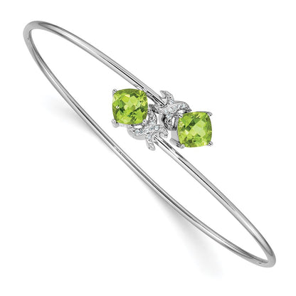 Complete Cushion-cut Peridot and .03 carat Diamond Flexible Bangle Bracelet - WBC