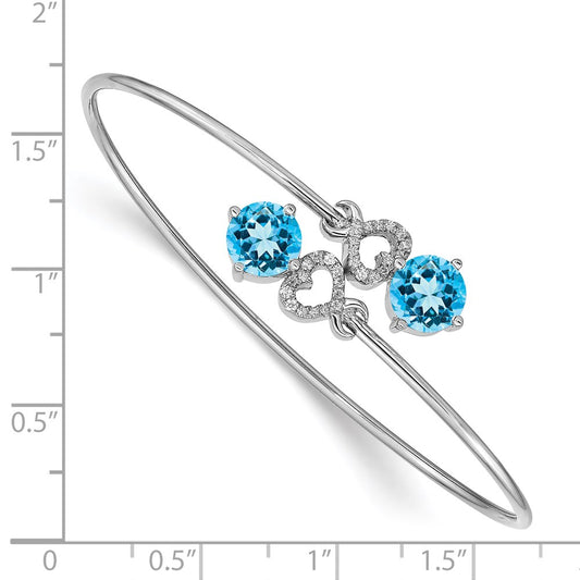 Complete Round Blue Topaz and 1/8 carat Diamond Hearts Flexible Bangle Bracelet - WBC