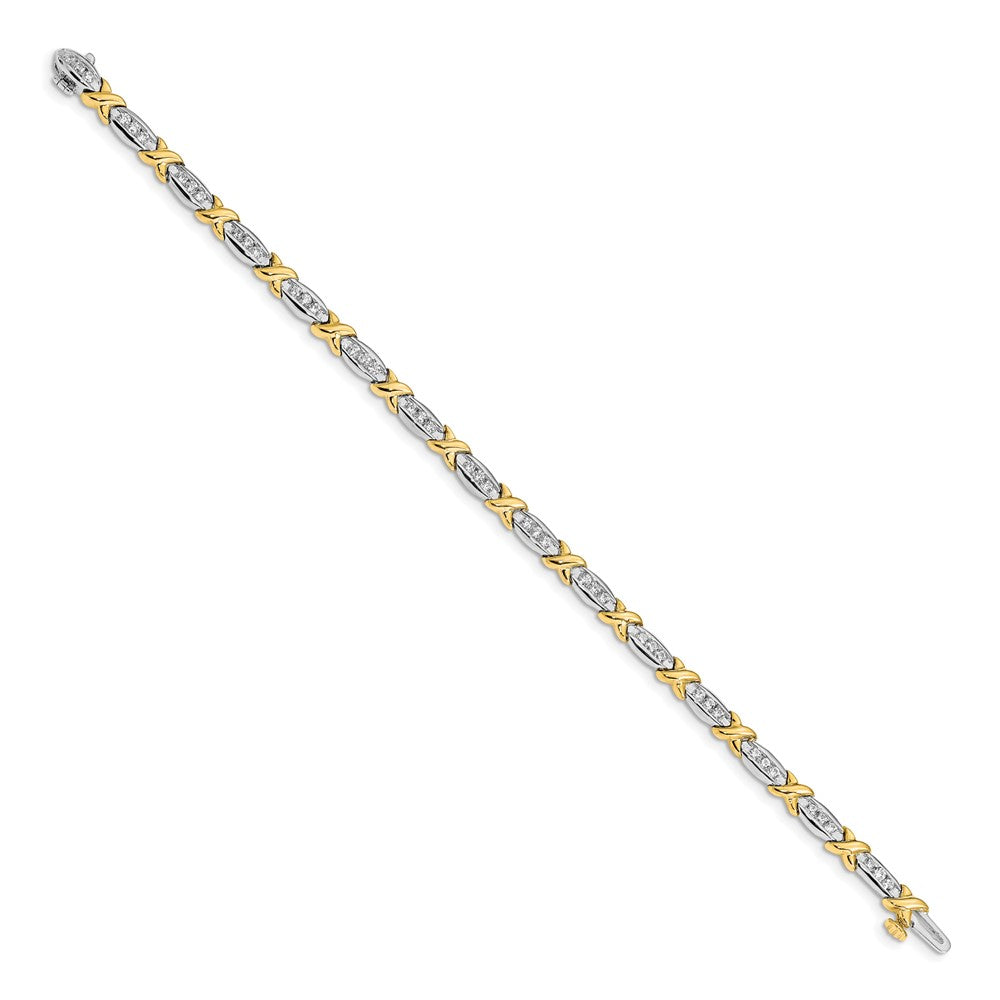 Two-tone Polished Complete 1 carat Diamond X-design 6.5in Bracelet - WBC