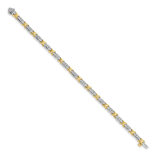 Two-tone Polished Complete 1 carat Diamond X-design 6.5in Bracelet - WBC