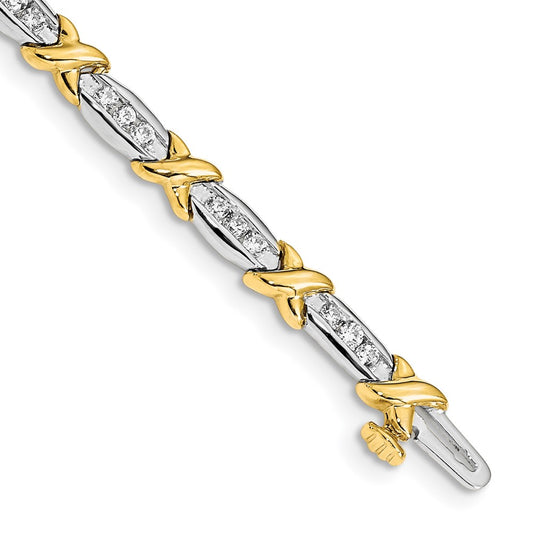 Two-tone Polished Complete 1 carat Diamond X-design 6.5in Bracelet - WBC