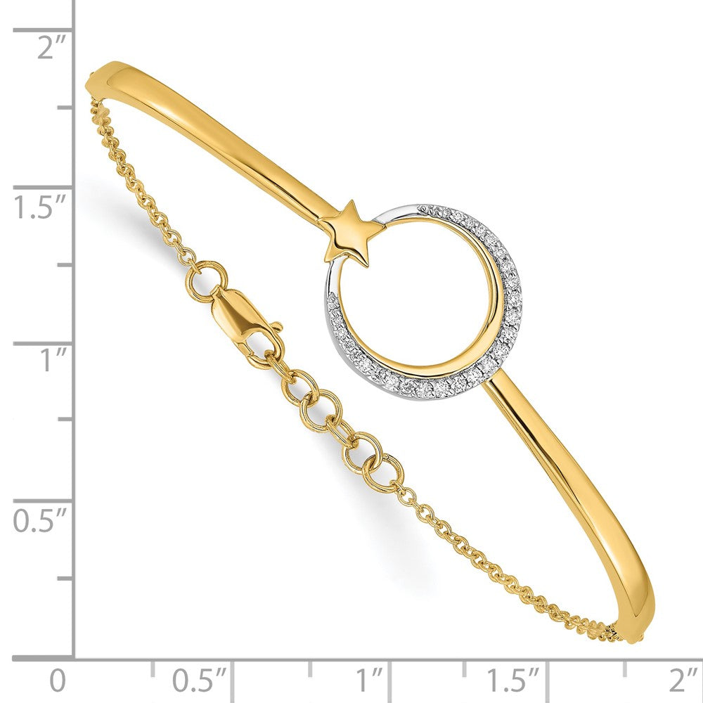 Polished Moon and Star Complete 1/8 carat Diamond Half-Bangle Bracelet with Extender - WBC