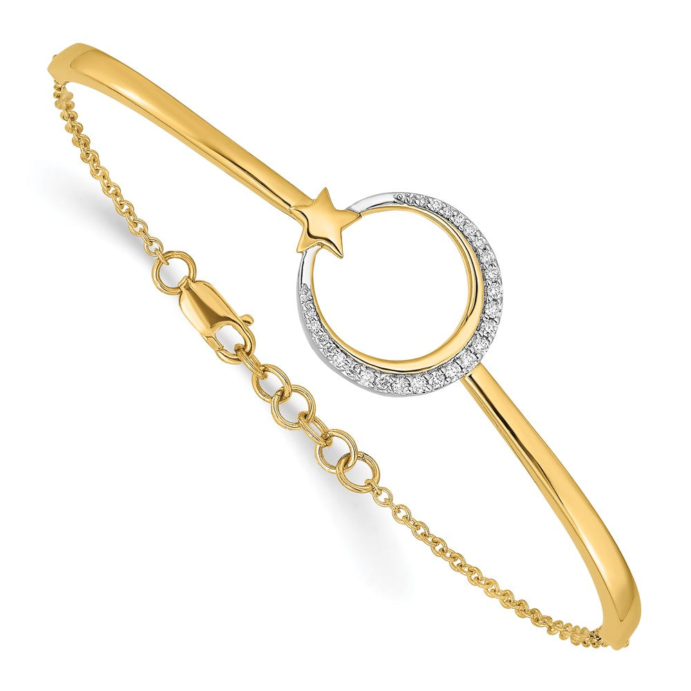 Polished Moon and Star Complete 1/8 carat Diamond Half-Bangle Bracelet with Extender - WBC