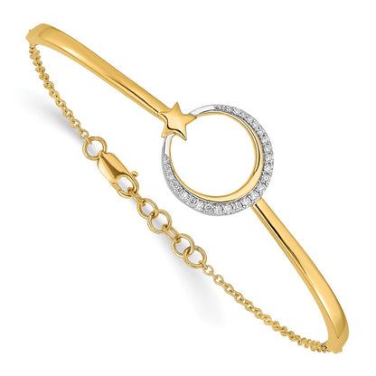 Polished Moon and Star Complete 1/8 carat Diamond Half-Bangle Bracelet with Extender - WBC
