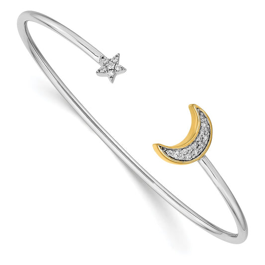 Two-tone Complete 1/6 carat Diamond Moon and Star Cuff Bangle Bracelet - WBC