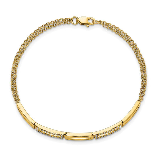 Polished Rectangle Link Complete 1/4 carat Diamond Double Strand Bracelet - WBC