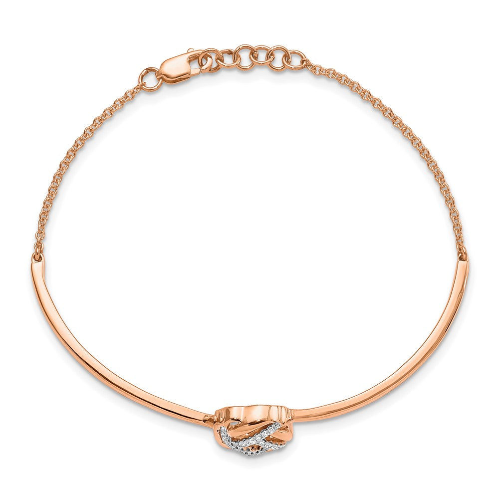 Polished Complete 1/8 carat Diamond Love Knot Half-Bangle Bracelet with Extender - WBC