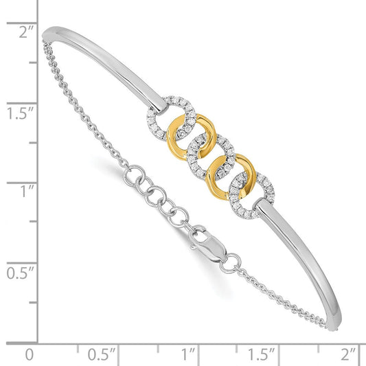 14K Two-Tone Gold Polished 1/5 ct Diamond Circles Half-Bangle Bracelet with Extender