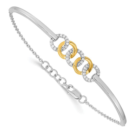 Two-tone Polished Complete 1/5 carat Diamond Circles Half-Bangle Bracelet with Extender - WBC