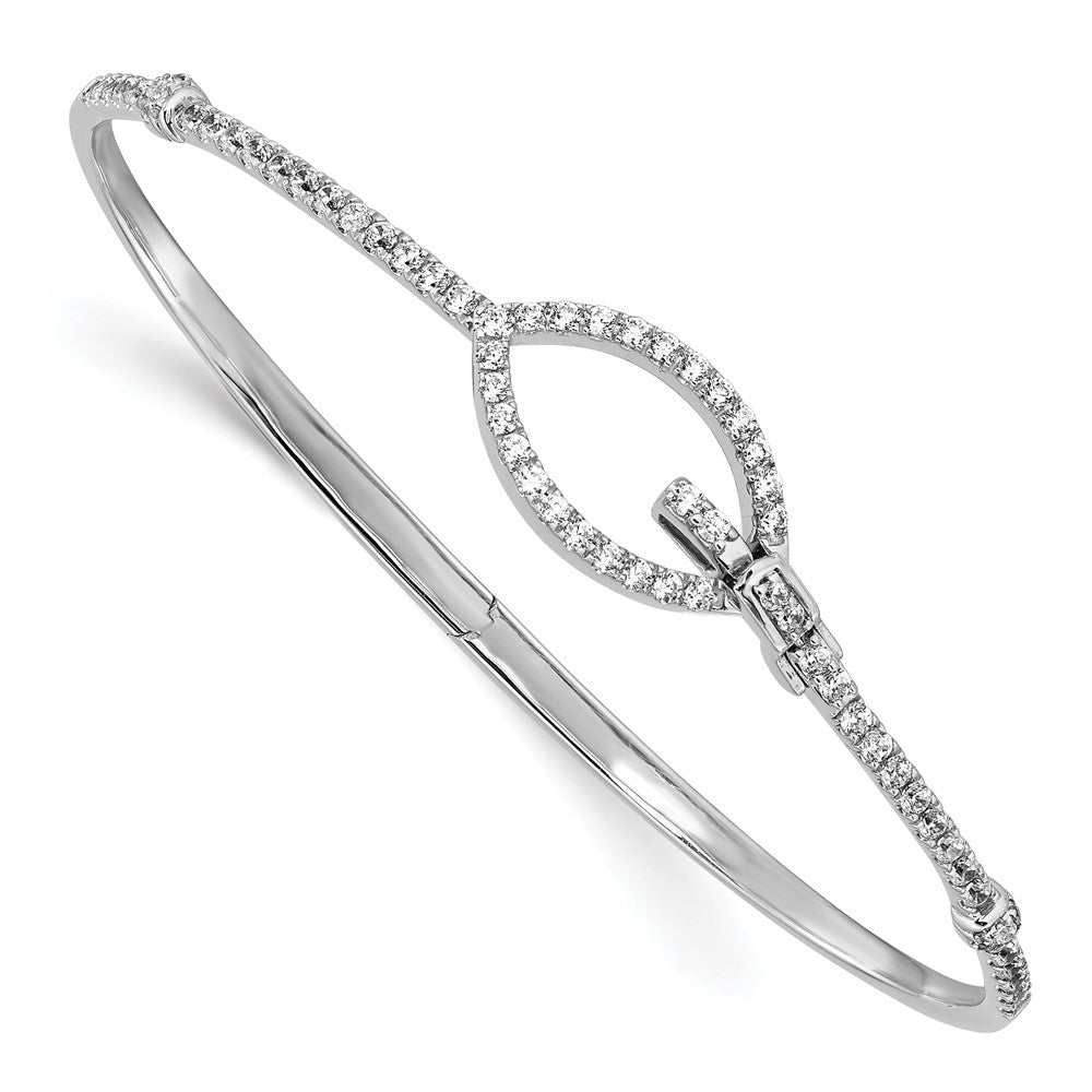 Polished Complete 7/8 carat Diamond Oval Buckle Clasp Hinged Bangle Bracelet - WBC