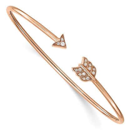Polished Complete 1/10 carat Diamond Arrow Flexible Cuff Bangle Bracelet - WBC