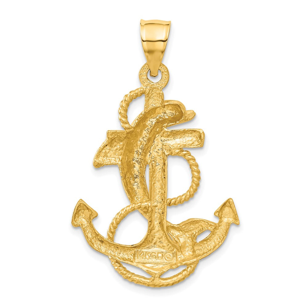 Large Polished and Satin Dolphin on Anchor Charm - WBC