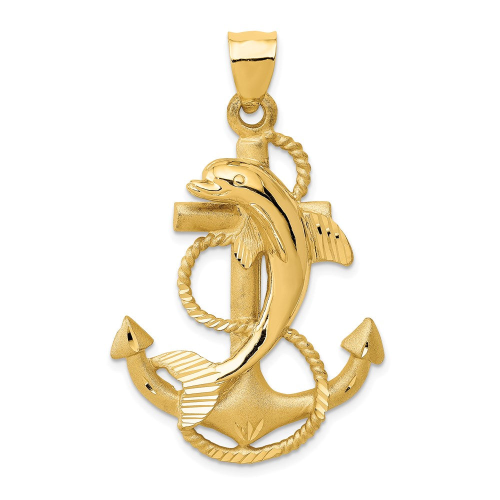 Large Polished and Satin Dolphin on Anchor Charm - WBC