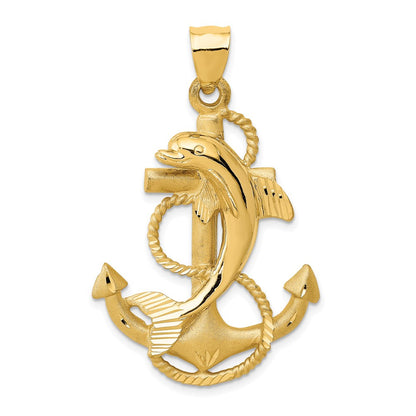 Large Polished and Satin Dolphin on Anchor Charm - WBC