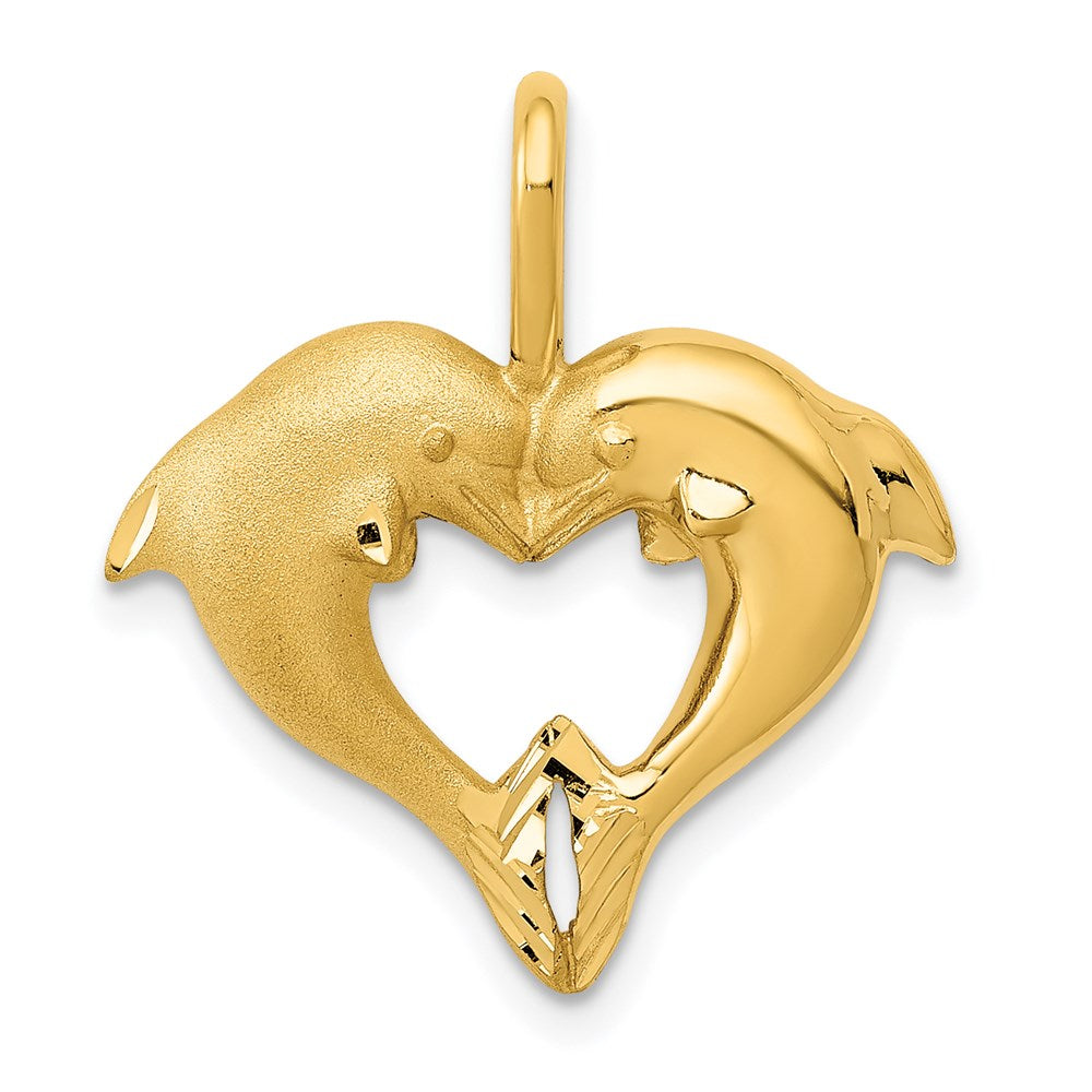 Satin and Polished Dolphin Heart Pendant - WBC
