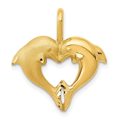 Satin and Polished Dolphin Heart Pendant - WBC