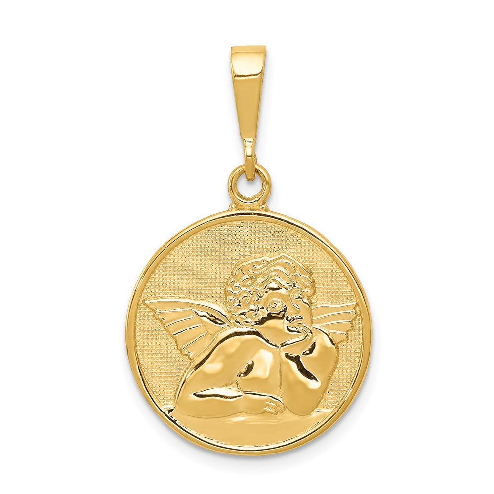 Polished and Satin Angel Round Pendant - WBC