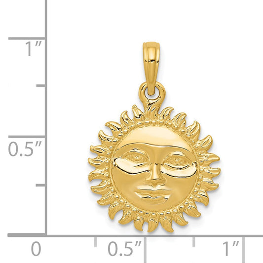 Helios 14K Gold 3-D Solid Polished Reversible Sun Pendant, 17mm