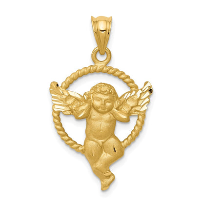 Satin Diamond-cut Angel in Circle Pendant - WBC