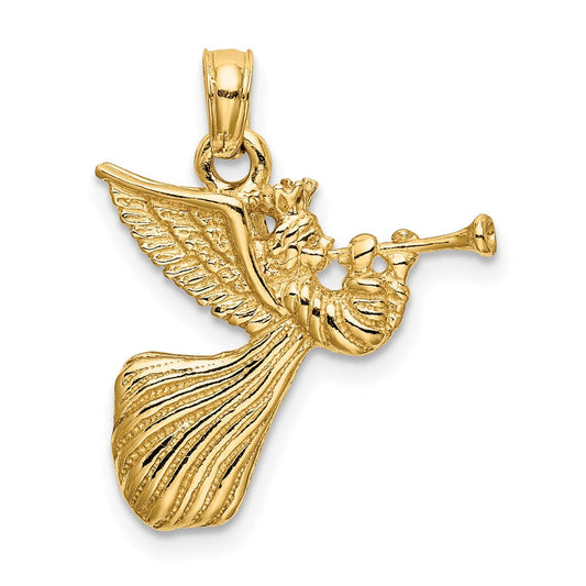 14K Gold Angel with Trumpet Charm, 18.1mm