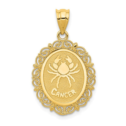 Solid Satin Polished Cancer Zodiac Oval Pendant - WBC