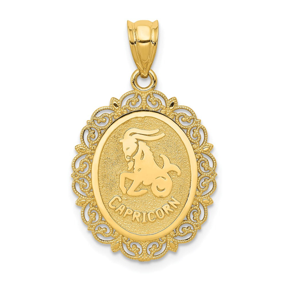 Solid Satin Polished Capricorn Zodiac Oval Pendant - WBC