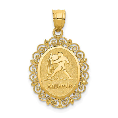 Solid Satin Polished Aquarius Zodiac Oval Pendant - WBC