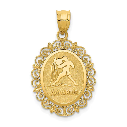 Solid Satin Polished Aquarius Zodiac Oval Pendant - WBC