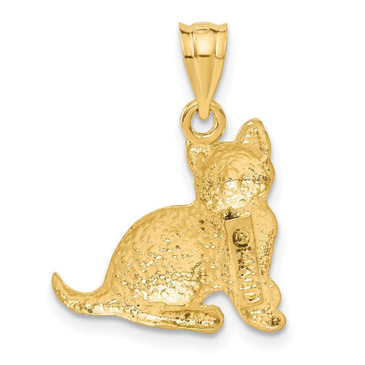 Felicity 14K Gold Satin Diamond-cut Cat Charm, 18mm