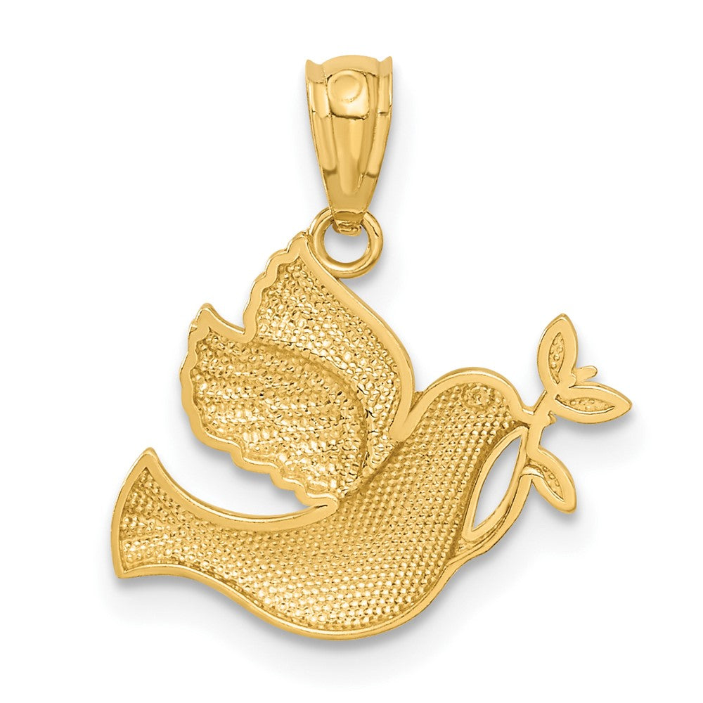 and Rhodium Polished Dove with Olive Branch Pendant - WBC
