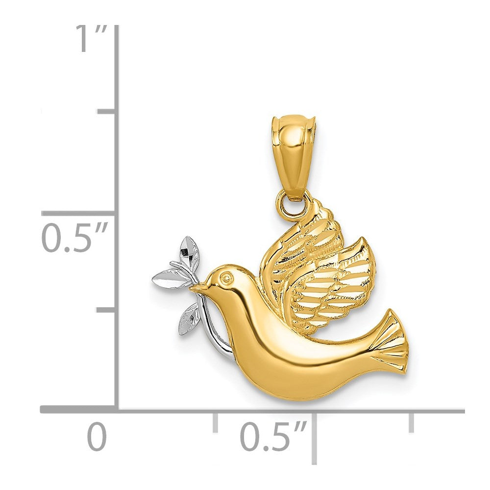 and Rhodium Polished Dove with Olive Branch Pendant - WBC