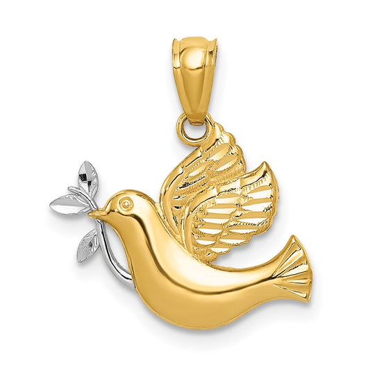 and Rhodium Polished Dove with Olive Branch Pendant - WBC