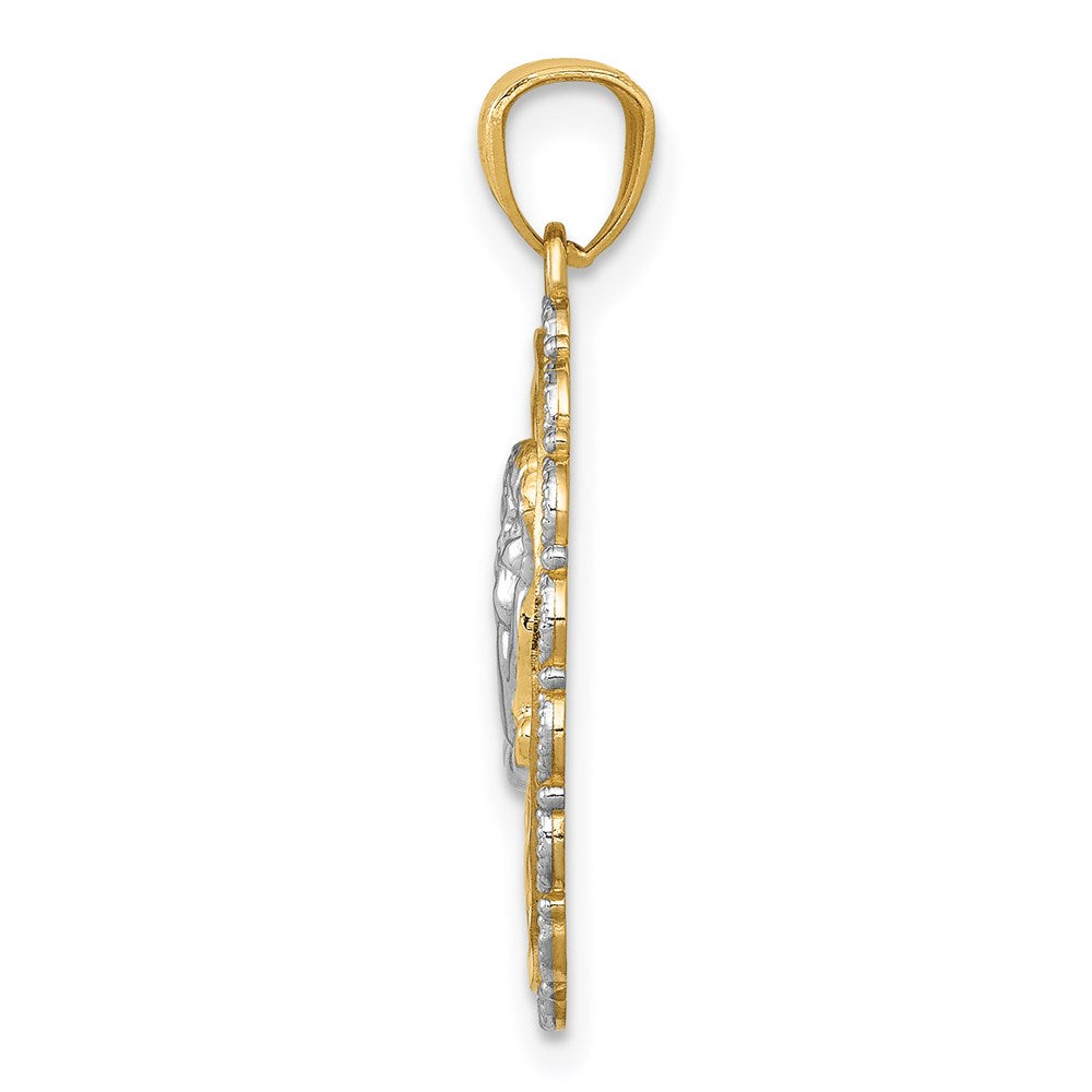 and Rhodium Angel Scalloped Edge Oval Pendant - WBC