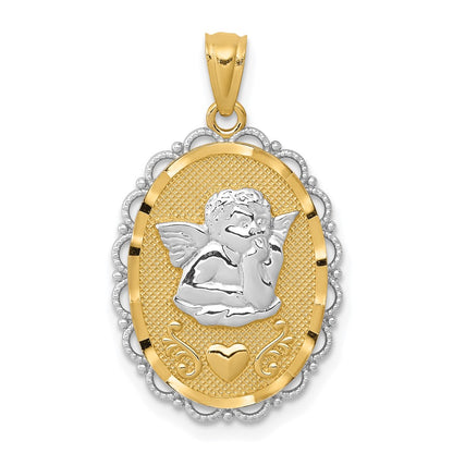 and Rhodium Angel Scalloped Edge Oval Pendant - WBC