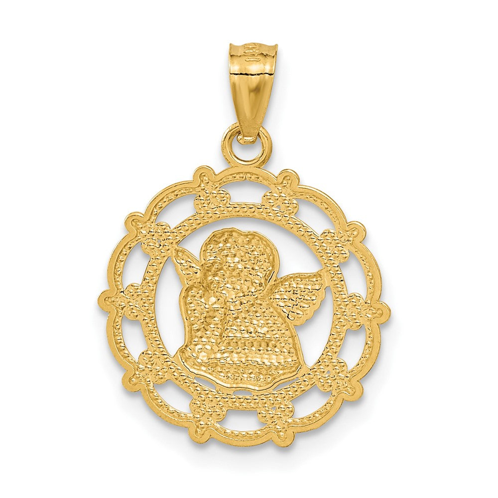 and Rhodium Scalloped Frame Cherub Round Pendant - WBC