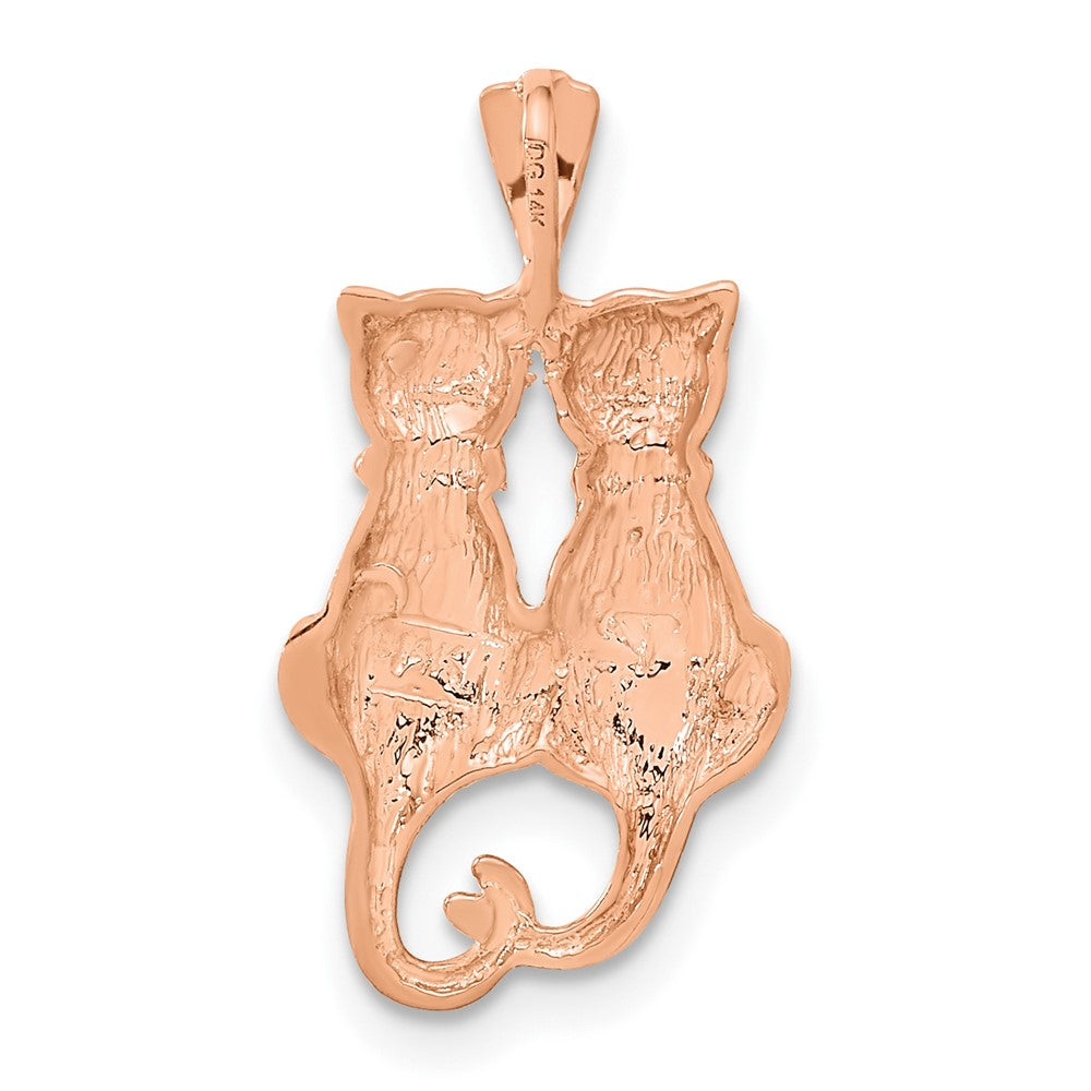 Polished and Satin Diamond-cut Two Sitting Cats Pendant - WBC
