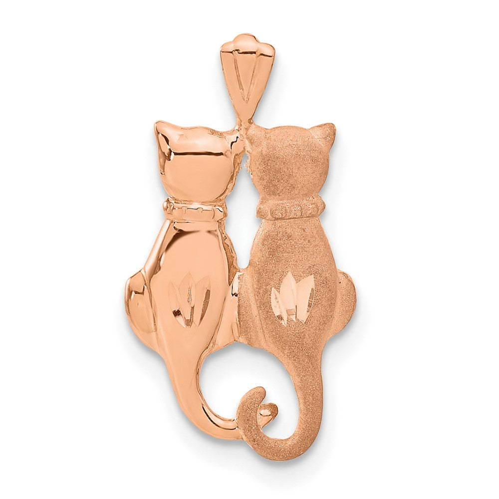 Polished and Satin Diamond-cut Two Sitting Cats Pendant - WBC