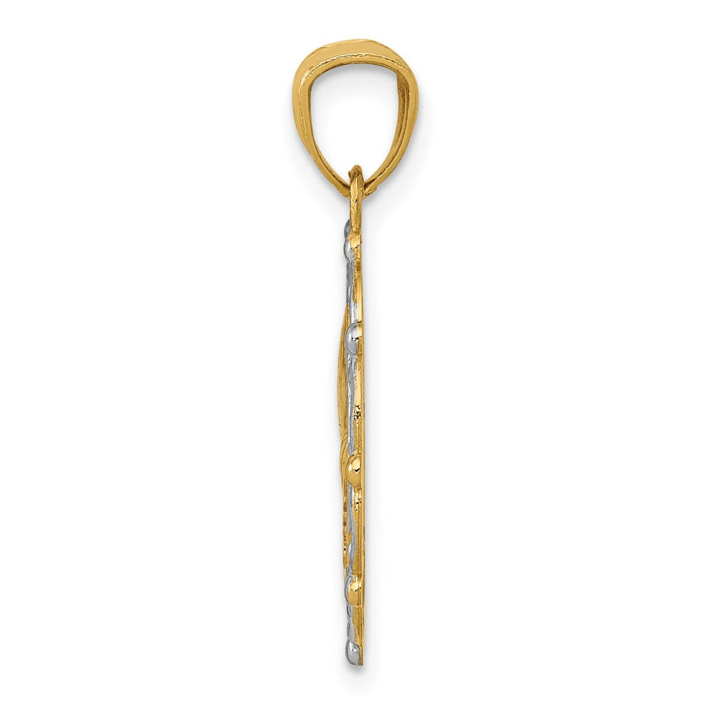 and Rhodium BAPTISM with Praying Hands Scalloped Edge Round Pendant - WBC
