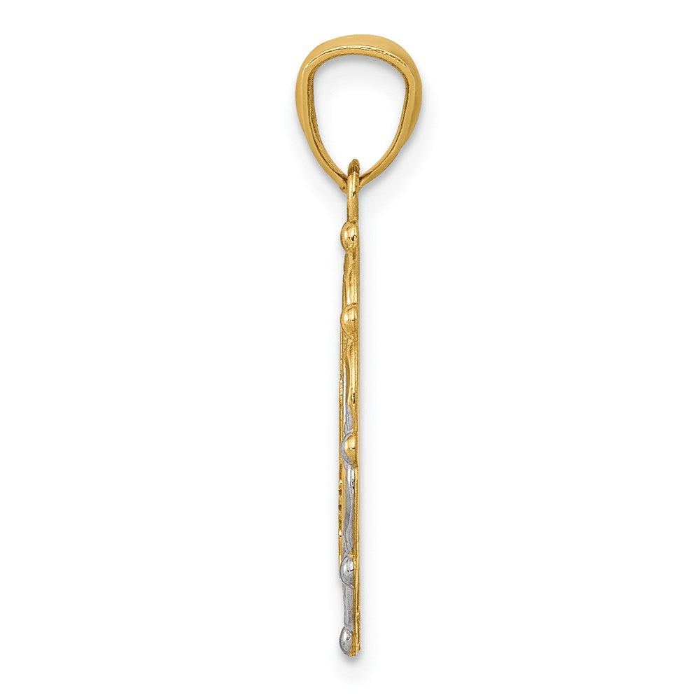 and Rhodium BAPTISM with Cross Scalloped Edge Round Pendant - WBC