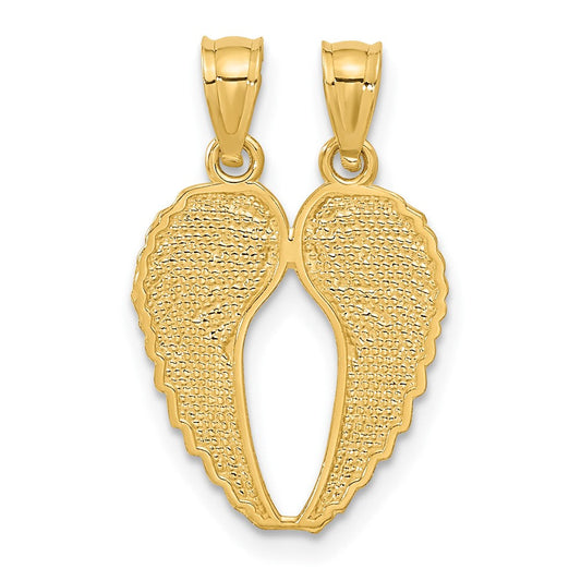 14K Gold Two-Piece Break-Apart Diamond-cut Wings Pendant, 15mm